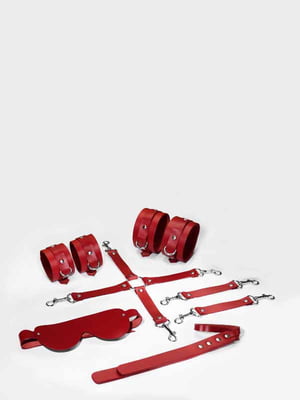 Набір  BDSM Kit 5 Red: наручники, поножі, конектор, маска, паддл | 6677760