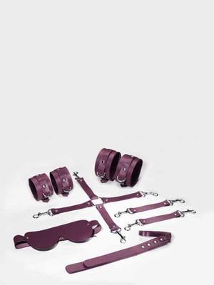 Набір  BDSM Kit 5 Burgundy: наручники, поножі, конектор, маска, паддл | 6677761