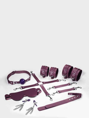 Набір  BDSM Kit 7 Burgundy: наручники, поножі, конектор, маска, паддл, кляп, затискачі | 6677764