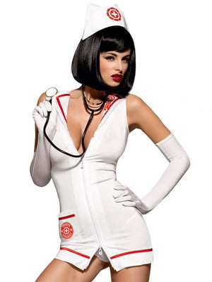 Еротичний костюм Emergency dress S/M: халат, головний убір, рукавички, стетоскоп | 6677927