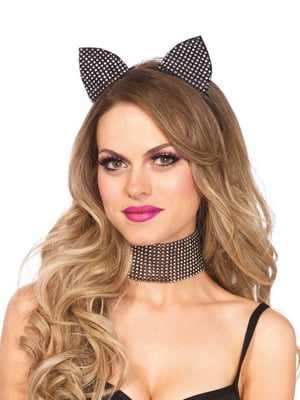 Набір кішечки зі стразами Leg Avenue Cat ear headband & choker set, широкий чокер та вушка | 6678510