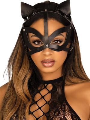 Маска кішки з екошкіри Vegan leather studded cat mask Black | 6678613
