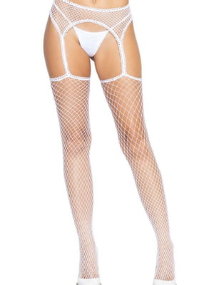 Панчохи-сітка Net stockings with garter belt One size White, пояс, підв`язки | 6678618