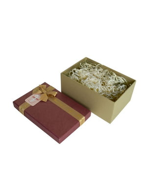Подарункова коробка з бантом бордово-золота, L - (29,5×22,5×13 см) | 6678843