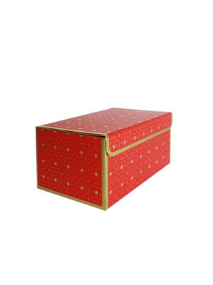 Подарункова червона коробка із золотим геометричним малюнком (25,3×18×13,5 см) | 6678846