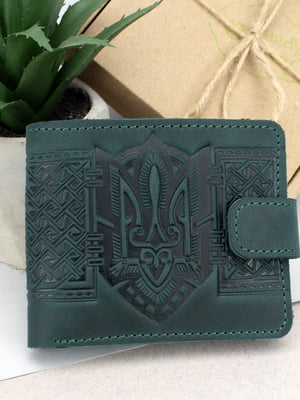 Портмоне кожаное зеленое с гербом Украины | 6679266