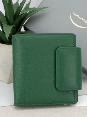 Шкіряний гаманець зелений на кнопці | 6679279