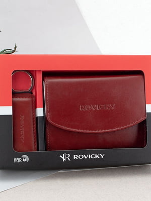 Подарунковий набір: червоний шкіряний гаманець та брелок | 6679294