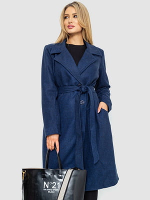 Класичне синє пальто на поясі | 6679558