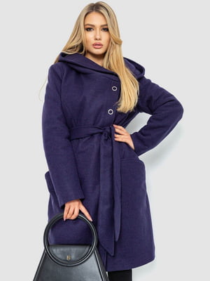 Пальто фиолетовое с капюшоном на поясе | 6679567