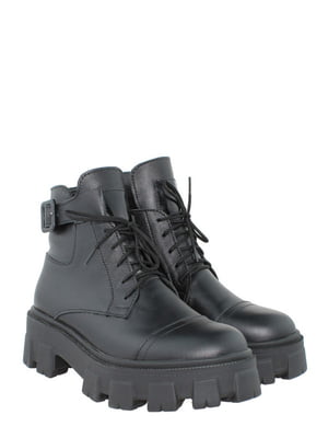 Чорні черевики з натуральної шкіри на блискавці та шнурівці | 6680121