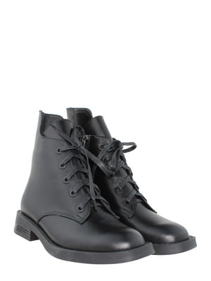 Чорні черевики з натуральної шкіри на блискавці та шнурівці | 6680131