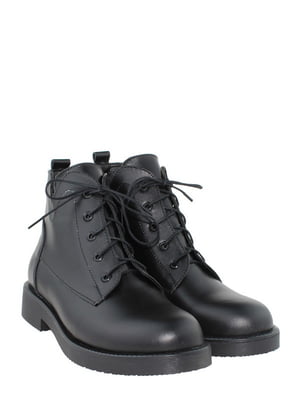 Чорні черевики з натуральної шкіри на шнурівці | 6680135
