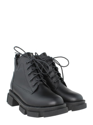 Чорні черевики з натуральної шкіри на шнурівці та блискавці | 6680138