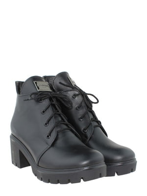 Чорні черевики з натуральної шкіри на блискавці та шнурівці | 6680141