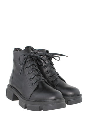 Чорні черевики з натуральної шкіри на блискавці та шнурівці | 6680153