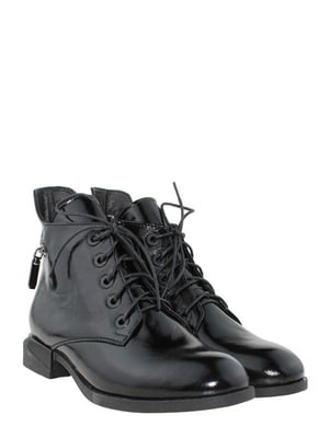 Чорні черевики з натурального лаку на блискавці та шнурівці | 6680157