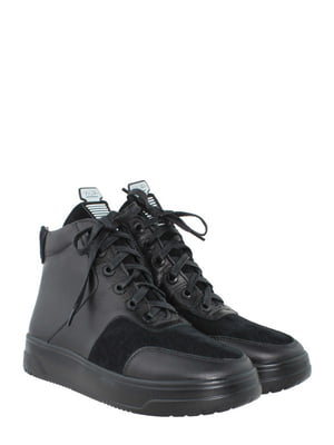 Чорні черевики з натуральної шкіри та замші на шнурівці | 6680165