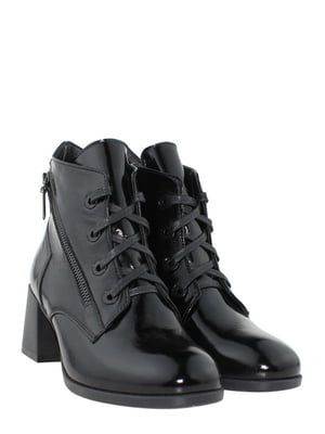 Чорні черевики з натурального лаку на блискавці та шнурівці | 6680171