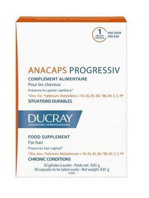 Дюкре Анакапс Прогресив Капсули для росту волосся та зміцнення нігтів Ducray Anacaps Progressive 30 капсул | 6681174
