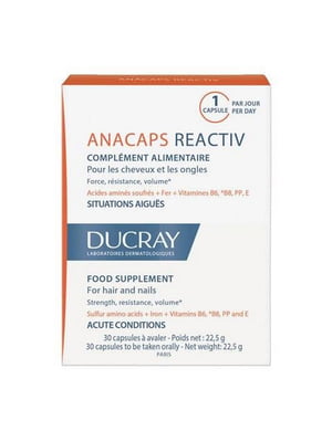 Капсули для зміцнення волосся та нігтів Ducray Anacaps Reactiv Complement alimentaire 30 | 6681175