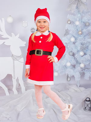 Червоний комплект карнавальний для дівчинки: сукня з поясом та шапочка | 6683261