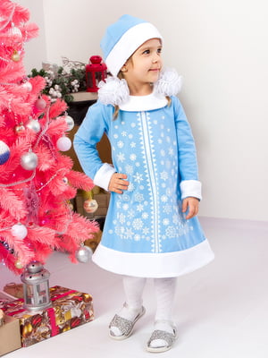 Блакитний новорічний комплект "Снігуронька": сукня та шапочка | 6683293