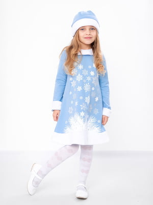 Блакитний новорічний комплект "Снігуронька": сукня та шапочка | 6683294