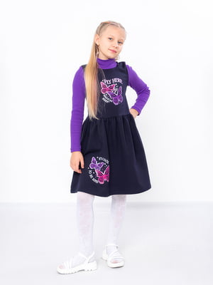 Сукня чорно-фіолетова з принтом та начосом | 6683417