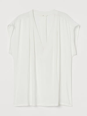 Біла блуза зі складками у верхній частині плечей | 6683470