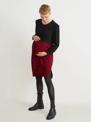 Червоно-чорна сукня в принт для вагітних | 6683486