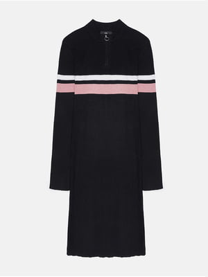 Черное платье с длинным рукавом с контрастными яркими полосками | 6683488