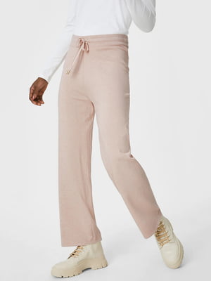Бежевые брюки тонкой вязки с широкими штанинами | 6683527