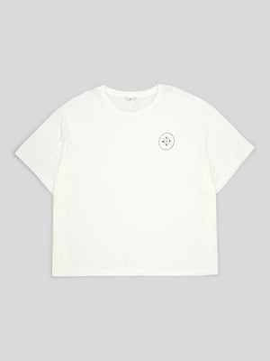 Белая хлопковая футболка с акцентным принтом | 6683552