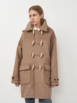 Темно-бежевое пальто с шерстью в составе | 6683564