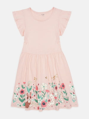 Розовое хлопковое платье с рисунком | 6683576