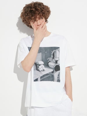 Хлопковая белая футболка с принтом | 6685359