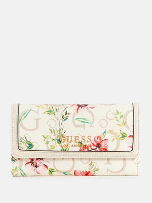 Білий гаманець з квітковим та фірмовим принтом | 6685360