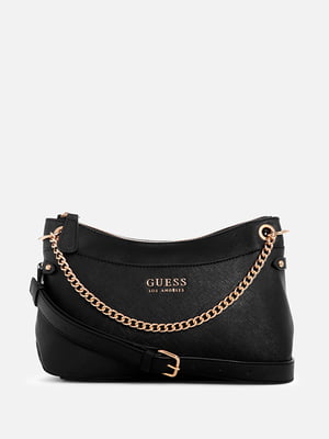 Чорна сумка із золотистим ланцюжком та монограмою бренду | 6685365