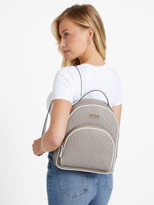 Серый рюкзак с тесненным брендированным принтом | 6685375