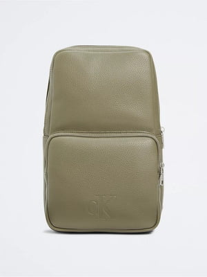 Зелена сумка-слінг з логотипом бренду спереду | 6685390