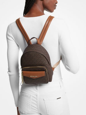 Коричневый мини-рюкзак с с фирменным принтом и металлическим логотипом | 6685420
