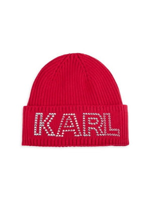 Красная шапка-бини с логотипом из страз | 6685438