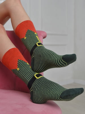 Шкарпетки новорічні зелені з принтом | 6685696