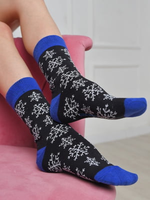 Шкарпетки новорічні чорно-сині з принтом | 6685697