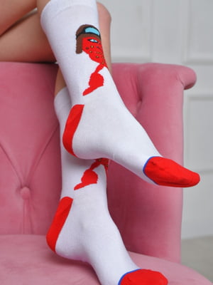 Шкарпетки високі білі з червоним принтом | 6685713