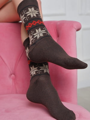 Шкарпетки з малюнком темно-коричневого кольору | 6685747