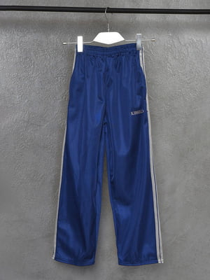 Спортивні сині штани з контрастними смужками та вишивкою | 6686331