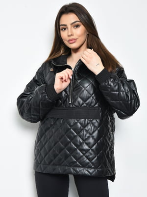 Куртка-анорак полубатальная из экокожи черного цвета | 6686429