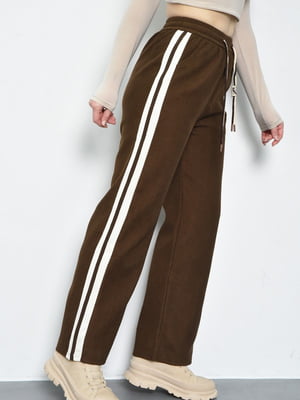 Широкие коричневые брюки с контрастными лампасами | 6686631